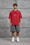Men's T-Shirt with Letter Stitching, Washable, Red, Oversize, Crew Neck, Cotton - 4