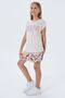 Girl's Licensed Uspa Beige T-Shirt and Floral Patterned Shorts Two-Piece Set - 2