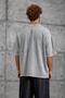 Men's T-Shirt Shoulder Detail Washed Gray Oversize Crew Neck Cotton - 4