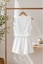Women's Zero Sleeve Strap V-Neck Front Buttoned Imported Linen Vest and Shorts Summer Two-Piece Set - 5