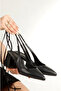 Black Leather, Pointed Toe, Open Back, with Strap, 5cm Covered Heel, New Season - 3