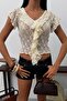 Women's Lace Blouse with Ruffle Detail, V-Neck, Transparent - 3