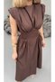 Waist-Tied Padded Midi Length Poplin Dress