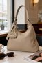 Women's Beige Baguette Shoulder Bag with Accessory Detail, Daily Stylish Handbag - 4