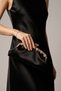 Black Satin Metal Gold Stone Frame Evening Dress Bag - 3