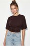 Women's Coffee Color Waist-Fitted Wide Sleeve Natural Viscose Blouse 60286902 - 6