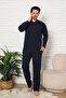 Men's Pajama Set - Navy Blue Plaid Long Sleeve Combed Cotton 1224Uy - 3