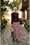 Rose Detailed Blouse Skirt Double Set 5645-04 Claret Red