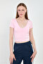 Women's Front Gathered V-Neck Bodysuit - Pink - 4