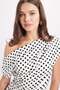 Women's slim fit boat neck polka dot lycra white viscose blouse - 4