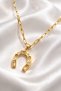 Women's Gold Color Horseshoe Necklace with Zircon Stone, Luck Themed, Modern Elegant Design - 3