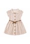 Girl's Pink Floral Patterned Dress with Belt and Buttons, Summer Casual and Stylish, 2-6 Years Old