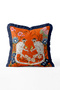 Floral Monkey and Bird Motif Fringed Throw Pillow Cover - Navy Blue Tasseled Tropical Cover - 4