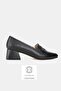 Women's Black Genuine Leather Medium Heel Loafer Shoes in Sizes 33-34-35-41-42-43
