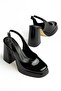 Berry Women's Black Patent Leather Platform Closed Toe Thick Heeled Shoes