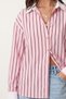 Contrast Cuffed Striped Oversize Shirt Lub0347 Pink Burgundy - 3