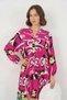 Women's V-Neck Gathered Waist Floral Patterned Viscose A.Fuchsia Hijab Dress - 2