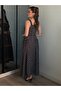 Square Neck Pleated Polka Dot Maxi Dress Black - 2