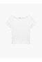 Bürümcük Fabric Slim Fit Short Sleeve Off-The-Shoulder Boat Neck Blouse - 3