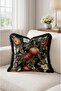 Pomegranate Flowered Botanical Garden Fringed Throw Pillow Cover - Black Tasseled Vintage Pillowcase - 3