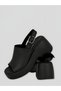 Tazel Women's Black Leather Mini Platform Sole Thick Heeled Open Front Square Toe Heeled Sandals 6.5 cm - 6
