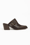 Bitter Brown Flat Matte Leather Studded Detail Closed Front Open Back Heeled Western Cowboy Mules Slippers - 2