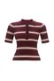 Women's Striped Polo Neck Short Sleeve Knitwear T-Shirt - Buttoned Stretchy Ribbed Summer Blouse