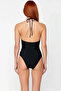 Women's Swimsuit V-Neck Sleeveless Applique Detailed Knitted Fabric Without Underwire Covered Regular Fit Plain Pattern - 5
