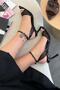 Bals Women's Mesh Detailed Patent Leather Heeled Shoes Black - 2
