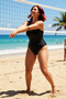 Women's Plus Size Swimsuit Round Neck Sleeveless Zipper Detail Knitted Fabric Water Resistant Basic Silhouette - 2