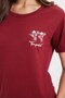 Women's Standard Fit Regular Cut Crew Neck Short Sleeve Printed Burgundy Pajama Set - 7