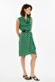 Women's Degaje Collar Skirt Dress with Belt and Binding Detail - 5