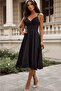 Women's Elegant Midi Length Crepe Dress with Rope Straps and Double Breasted Collar