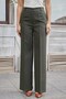 High Waist Side Pockets Wide Leg Lightweight Stretch Woven Fabric Palazzo Trousers-Khaki - 5