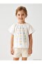 Floral Embroidered Ruffled Sleeve T-Shirt for 2-5 Years Old - Off-White