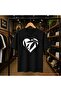 Heart 5 Front Chest Printed 100% Cotton Oversize Loose Regular Fit Crew Neck T-Shirt