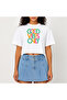 Crop T-Shirt White Printed Relaxed Fit Raw Cut Basic Short Tshirt