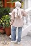 Beige Buttoned Sleeve Elastic Waist Drawstring Modal Woven Shirt - 5