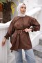 Brown Elastic Cuffed Belted Shirt