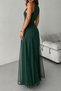 New Season Women's Strappy Crew Neck Hem Tulle Detail Asymmetrical Flared Long Imported Crepe Event Dress - 4