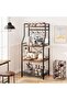 4-Tier Kitchen Bakers Rack, Utility Storage Shelf with 8 Hooks, Microwave Oven Stand, Rustic Brown
