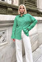 Women's Green Long Sleeve Loose Seersucker Fabric Basic Tunic Shirt 3522275