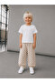 Kids Unisex Square Patterned Balloon Fit Children's Pants Beige White Comfortable Fit