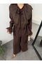 Lace and Ruffle Detailed Tie-Neck Slim Modal Shirt and Wide-Leg Pants Set 5325 - 6