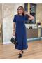 Women's Short Sleeve Crew Neck Pocket Front Slit Viscose Two Thread Midi Dress - 2
