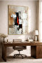 Modern Beige Glass Table with Orange and Black Dynamic Highlights - Gold Metal Framed Table for Home, Business, and School - 3