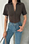 Women's Corset Detailed Short Sleeve Shirt - 5