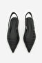 Women's Pointed Toe Hand Knitted Open Back Strap Casual Ballerinas Kunves Black - 7