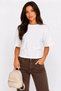 Women's Crew Neck Fitted Waist Wide Sleeve Combed Cotton Blouse 26029 - 3