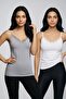 2-Pack Women's Cotton V-Neck Lace Detailed Thin Rope Strap Undershirt Casual Stylish Underwear Badi